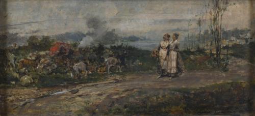 ATRIBUIDO A MOSÈ BIANCHI (1840-1904). "VUELTA DEL MERCADO", 1889.