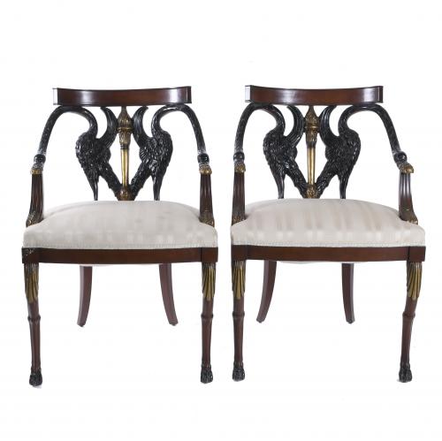 PAIR OF SPANISH EMPIRE-STYLE ARMCHAIRS, SECOND HALF 19TH CENTURY.