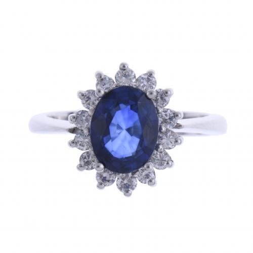 ROSETTE RING WITH DIAMONDS AND SAPPHIRE.