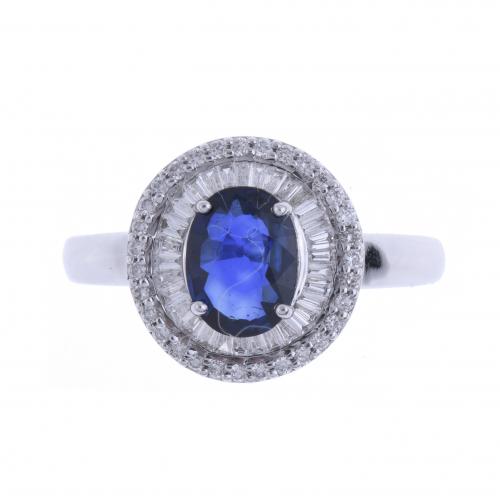 DIAMONDS AND SAPPHIRE ROSETTE RING.