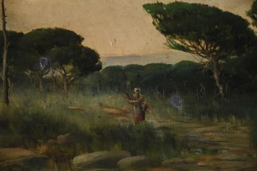 RICARDO MANZANET (1853-1939). "PAISAJE CON CAMPENSINA".