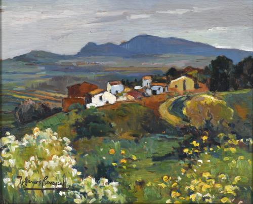 JOSEP FERRÉ REVASCALL (1907-2001). "PAISAJE DE PUEBLO - SANT HILARI SACALM".