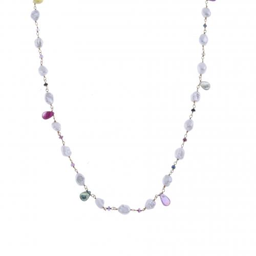 LONG NECKLACE WITH TOURMALINES AND PEARLS.