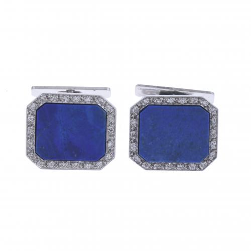 CUFFLINKS WITH DIAMONDS AND LAPIS LAZULI.