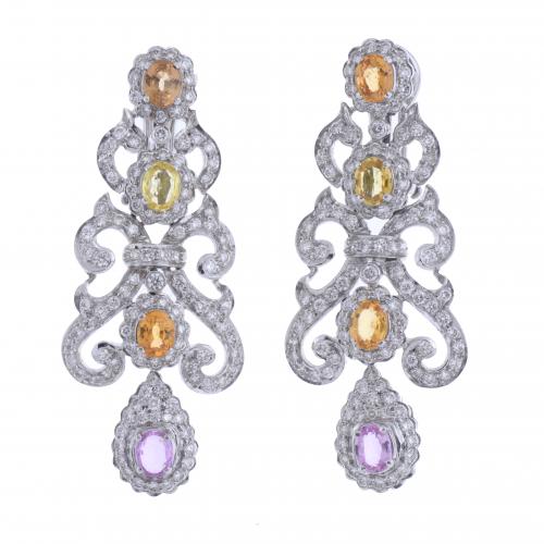 LONG EARRINGS WITH DIAMONDS AND RHINESTONES.