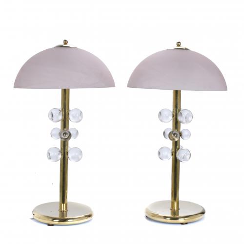 PAIR OF ITALIAN TABLE LAMPS WITH MURANO LAMPSHADE, 1970-1980.