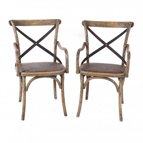 PAIR OF CHAIRS WITH ARMS, MID 20TH CENTURY.