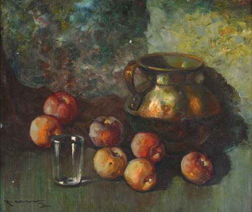 20TH CENTURY SPANISH SCHOOL. "STILL LIFE WITH PEACHES".