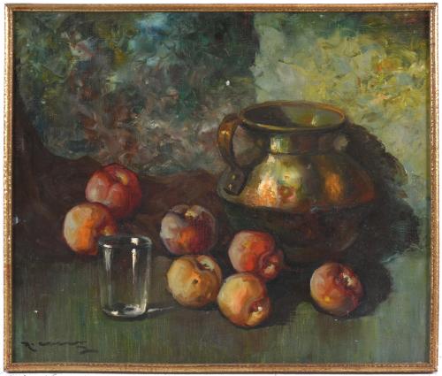 20TH CENTURY SPANISH SCHOOL. "STILL LIFE WITH PEACHES".