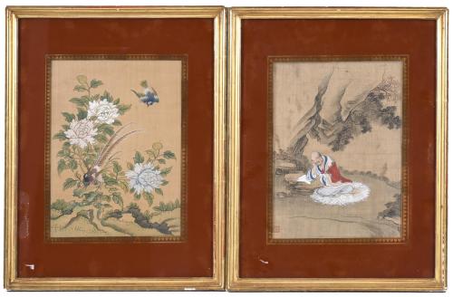 MID 20TH CENTURY CHINESE SCHOOL. "CHARACTER" AND "FLOWERS".