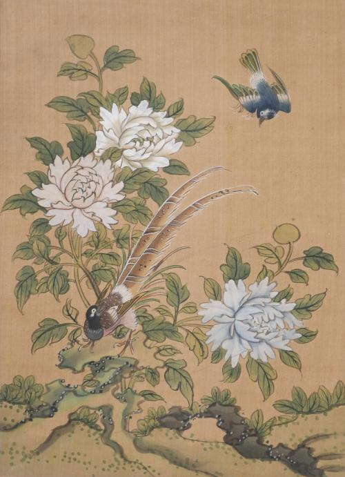 MID 20TH CENTURY CHINESE SCHOOL. "CHARACTER" AND "FLOWERS".