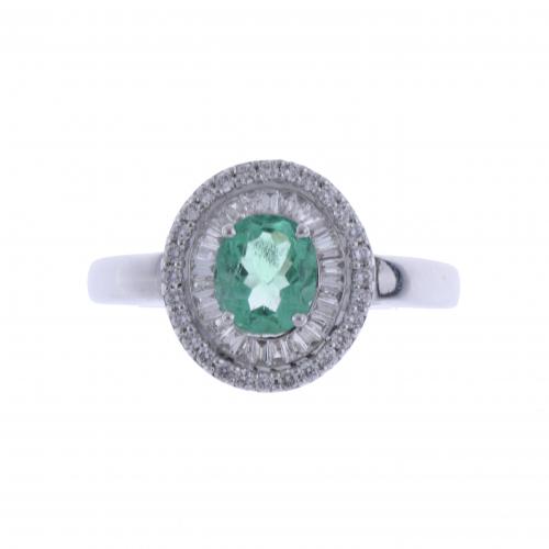 DIAMONDS AND EMERALD ROSETTE RING.