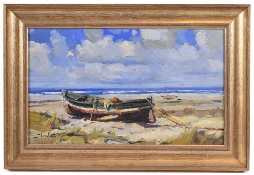 JOSEP SERRASANTA (1916-1998). "BARCA A LAS ORILLAS DEL MAR"