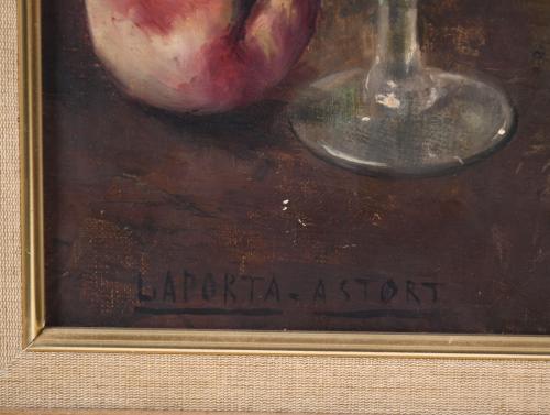 RAMON LAPORTA ASTORT (1888-1936). "BODEGÓN CON MELÓN, UVAS