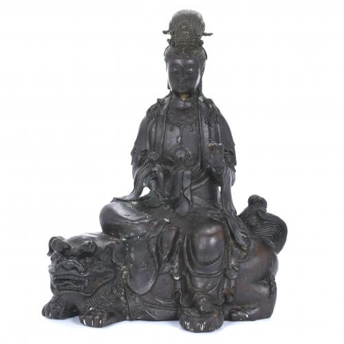 20TH CENTURY CHINESE SCHOOL. "GUANYIN ON A FOO DOG".