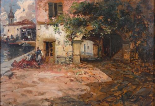 ANDRÉS LARRAGA Y MONTANER (1861-1931). "VISTA PINTORESCA DE UN PUEBLO".