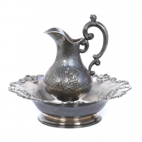 FRENCH SILVER JUG WITH BASIN, 1880-1903.