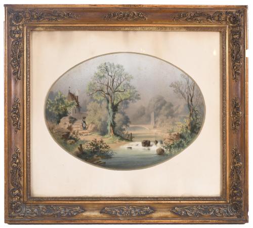 LOUIS ÉMILE DARDOIZE (1826-1901). OVAL LANDSCAPES.