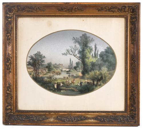 LOUIS ÉMILE DARDOIZE (1826-1901). OVAL LANDSCAPES.