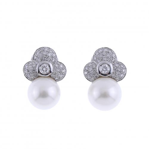 PENDIENTES TU Y YO DE PERLA Y DIAMANTES.