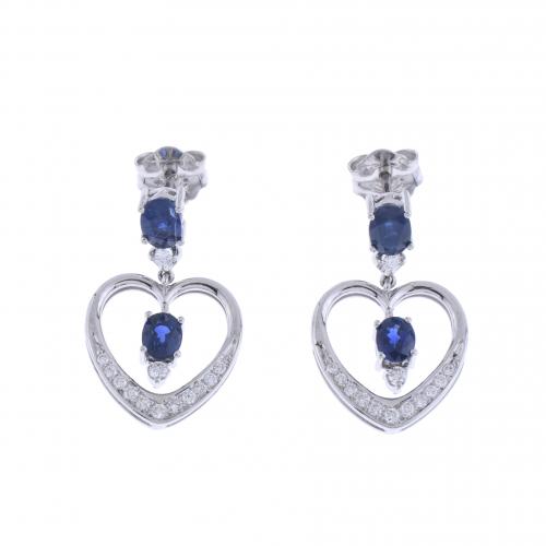 HEART EARRINGS WITH DIAMONDS AND SAPPHIRE.