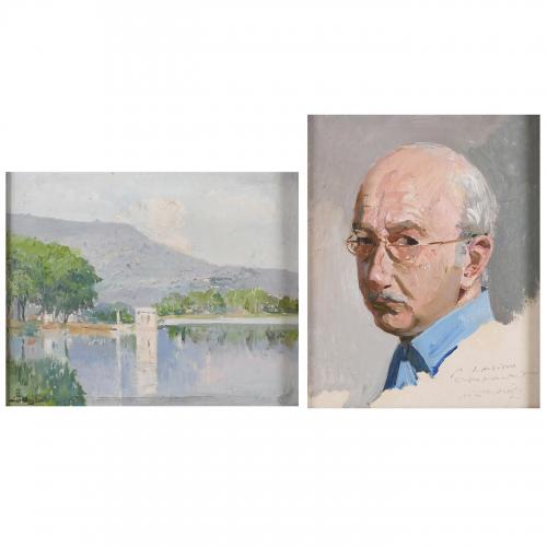 ARMAND MIRAVALLS BOVÉ (1916-1978) "BAÑOLAS LANDSCAPE", 1975 and "PORTRAIT SR. MILICUA", 1977.