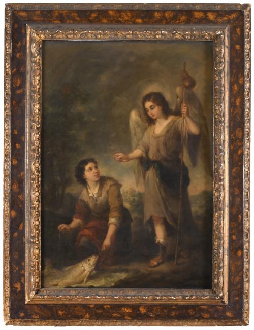 19TH CENTURY SEVILLE SCHOOL. "RAPHAEL THE ARCHANGEL AND TOB