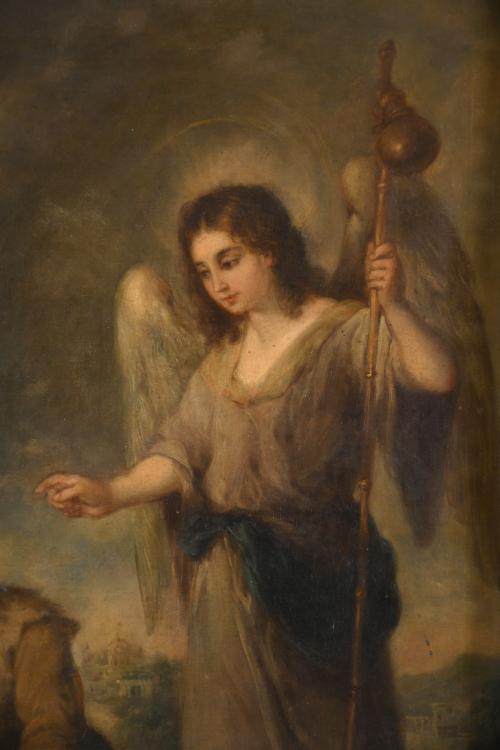 19TH CENTURY SEVILLE SCHOOL. "RAPHAEL THE ARCHANGEL AND TOB