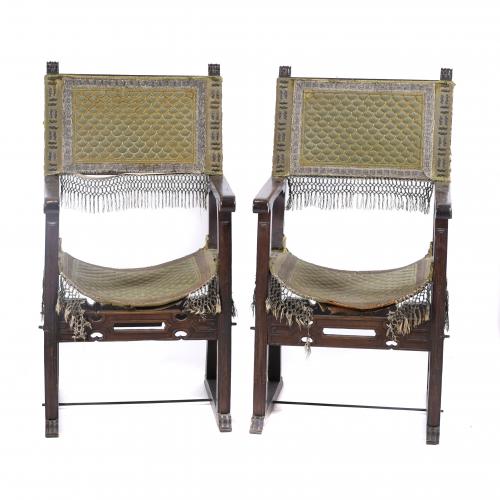 PAIR OF SPANISH FRIAR ARMCHAIRS, 19TH CENTURY.