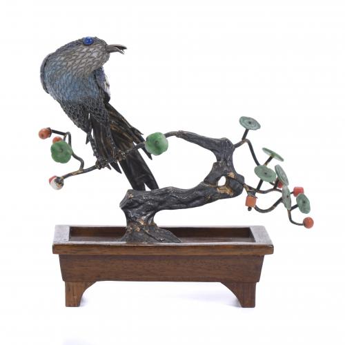 CHINESE SCULPTURE, BIRD ON A BRANCH. 19TH CENTURY.