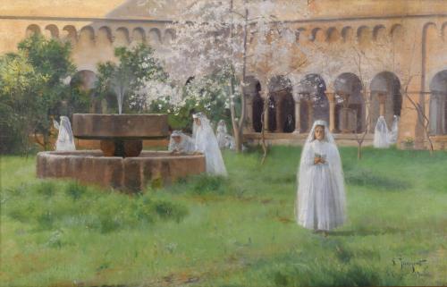 SEBASTIÀ JUNYENT SANS (1865-1908).  "CLOISTER IN SANT CUGAT DEL VALLÉS", 1896.