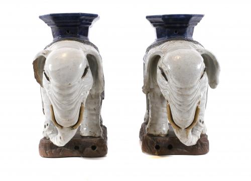 PAIR OF INDIAN ELEPHANT-SHAPED PEDESTALS. 19TH CENTURY.