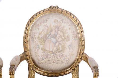 PAIR OF LOUIS XVI STYLE ARMCHAIRS, EARLY 20TH CENTURY.