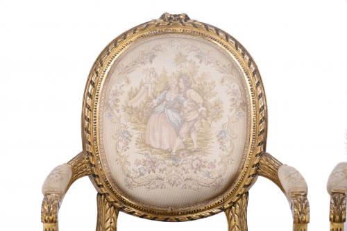 PAIR OF LOUIS XVI STYLE ARMCHAIRS, EARLY 20TH CENTURY.