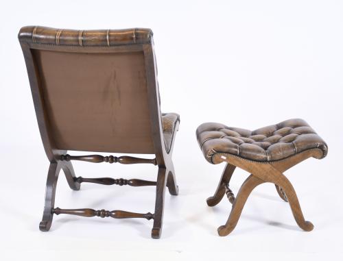 ARMCHAIR WITH STOOL, MID 20TH CENTURY.