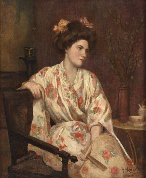 ATTRIBUTED TO FRANCESC MASRIERA I MANOVENS (1842-1902). "WOMAN WEARING A KIMONO".