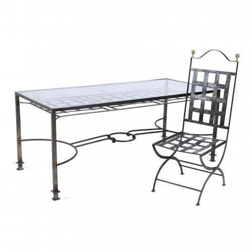 OUTDOOR TABLE WITH CHAIRS SET, 20TH CENTURY.