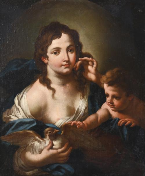 FRENCH SCHOOL, LATE 17TH CENTURY. "MADONNA AND CHILD AND A DOVE".