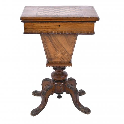 VICTORIAN GAME TABLE-SEWING TABLE, 19TH CENTURY. 