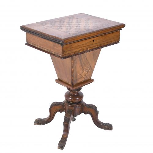 VICTORIAN GAME TABLE-SEWING TABLE, 19TH CENTURY. 