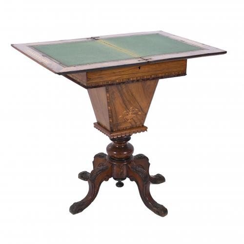 VICTORIAN GAME TABLE-SEWING TABLE, 19TH CENTURY. 