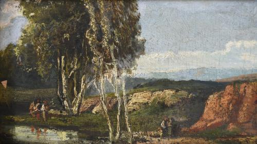 FRANCESC TORRESCASSANA (1845-1918). "PAISAJE CON FIGURAS".