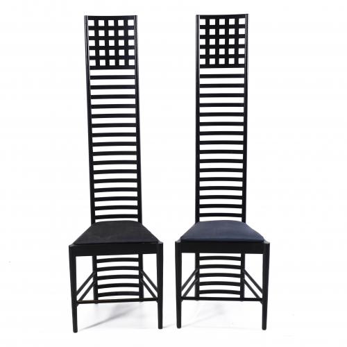 AFTER MODELS BY RENNIE MACKINTOSH. PAIR OF "HILL HOUSE" CHAIRS, MID 20TH CENTURY.