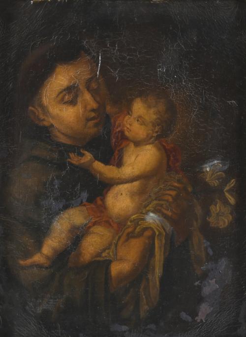 18TH CENTURY, SPANISH SCHOOL. "SAINT ANTHONY OF PADUA AND THE CHILD".