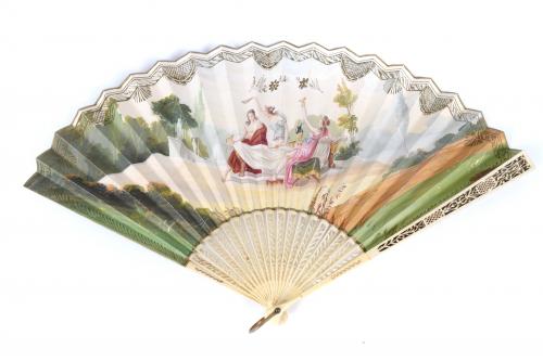 SET OF FIVE FANS, 19TH AND 20TH CENTURIES.