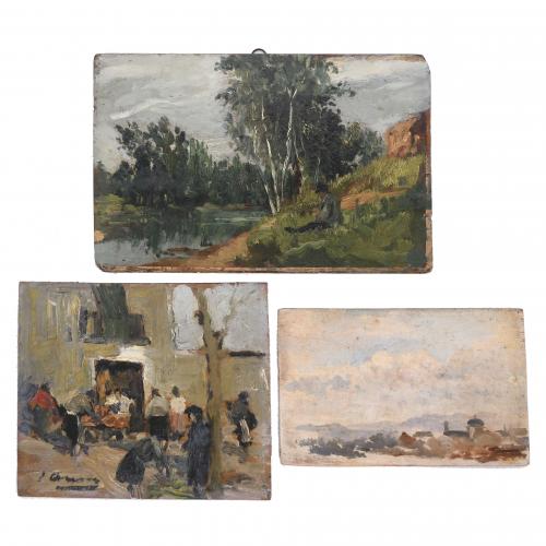 19TH CENTURY CATALAN SCHOOL. Set of three sketches, oils on board.