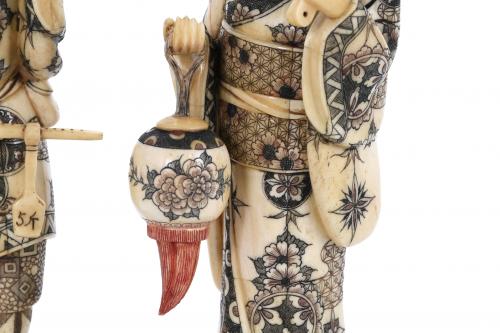 PAIR OF CHINESE BONE CARVINGS, "PAIR OF MERCHANTS", 20TH CE