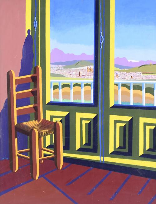 ALEJANDRO RUBIO (20TH-21ST C.). "OLOT LANDSCAPE, WINDOW AND CHAIR".