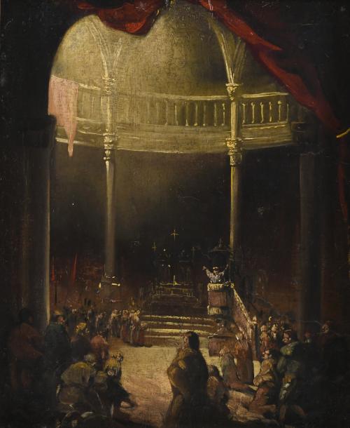 EUGENIO LUCAS VELÁZQUEZ (1817-1870). "THE SERMON", 1855.