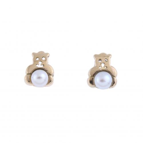 CHILDREN'S BEAR-SHAPED EARRINGS WITH PEARL.